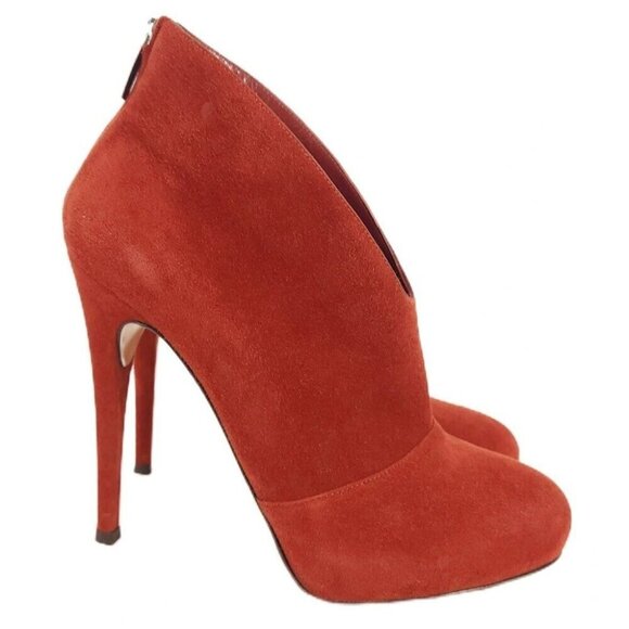 Gianvito Rossi Vamp Suede Ankle Boot Size 37.5 US 7.5 Burgundy Red Heels $895 - Picture 1 of 10